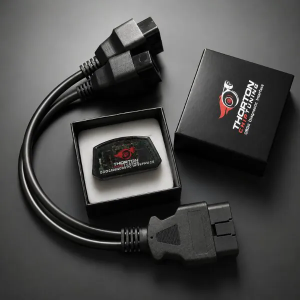 Thorton Performance Analysis Kit contents: diagnostic interface, extension cable and storage box